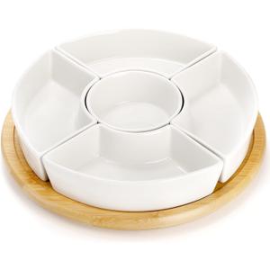 Lyellfe Divided Serving Dish Lazy Susan, 360 Rotatable Porcelain Appetizer Snack Tray Platter for Fruit, Veggies, Candy, Relish Tray for Christmas Thanksgiving Party, 5 Removable Compartment, White Lyellfe Divided Serving Dish Lazy Susan, 360 Rotatable Porcelain Appetizer Snack Tray Platter for Fruit, Veggies, Candy, Relish Tray for Christmas Thanksgiving Party, 5 Removable Compartment, White