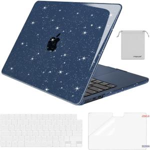 MOSISO Glitter Cover Compatible with MacBook Air 13 inch Case M5 2026 M4 2025 M3 M2 2024-2022 A3449 A3240 A3113 A2681, 4 in 1 Kit Bling Sparkly Hard Shell for MacBook Air 13.6 inch Case, Midnight