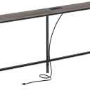 SUPERJARE 70 Inch Console Table with Outlet, Sofa Table with Charging Station, Narrow Entryway Hallway Table, Behind Couch Table, for Living Room, Charcoal Gray