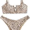 ZAFUL Women's Leopard Bikini Set V Wired Animal Print Ribbed Colorblock Swimsuit High Cut Two Piece Swimwear (Yellow&black), Size S