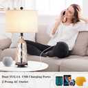 Ruzectt 25.5" Coastal Glass Table Lamps Set of 2, 3-Way Dimmable Touch Control Bedside Lamps with 2 USB Ports and AC Outlet, Clear Nautical Nightstand Lamp for Bedroom Living Room (LED Bulbs Included)