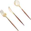 Lullaby 88 PCS Gold Plastic Silverware, Gold Disposable Cutlery with Wood Grain Handle Include Forks, Spoons,  Knives, Elegant Disposable Silverware for Wedding, Party, Gathering, Daily Use