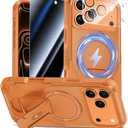 Goton for iPhone 17 Pro Max Case with Privacy Tempered Glass Screen Protector & Camera Lens Protector, Compatible with MagSafe, Invisible Kickstand, Shockproof Phone Cover, Orange