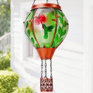 Hummingbird Solar Hot Air Balloon Lantern,Outdoor Decor with Flame Lights Waterproof, Hanging Lights for Garden Yard Lawn Patio, Unique Gifts for Women Mom Grandma Gardener for Mother'Day