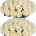 50 PCS Fake Champagne Roses, Artificial Flowers Bulk Realistic Silk Faux Rose with Stems for Wedding Decorations, Bridal Bouquets, Mother's Day Thanksgiving DIY Floral and Home Decor