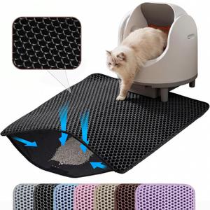 Cat Litter Mat, 24x18 Inches Large Double Layer Honeycomb Cat Litter Trapping Mat, Non Slip Waterproof Urine Proof Cat Litter Box Mat for Floor, Kitty Litter Rug, Cat Supplies, Black
