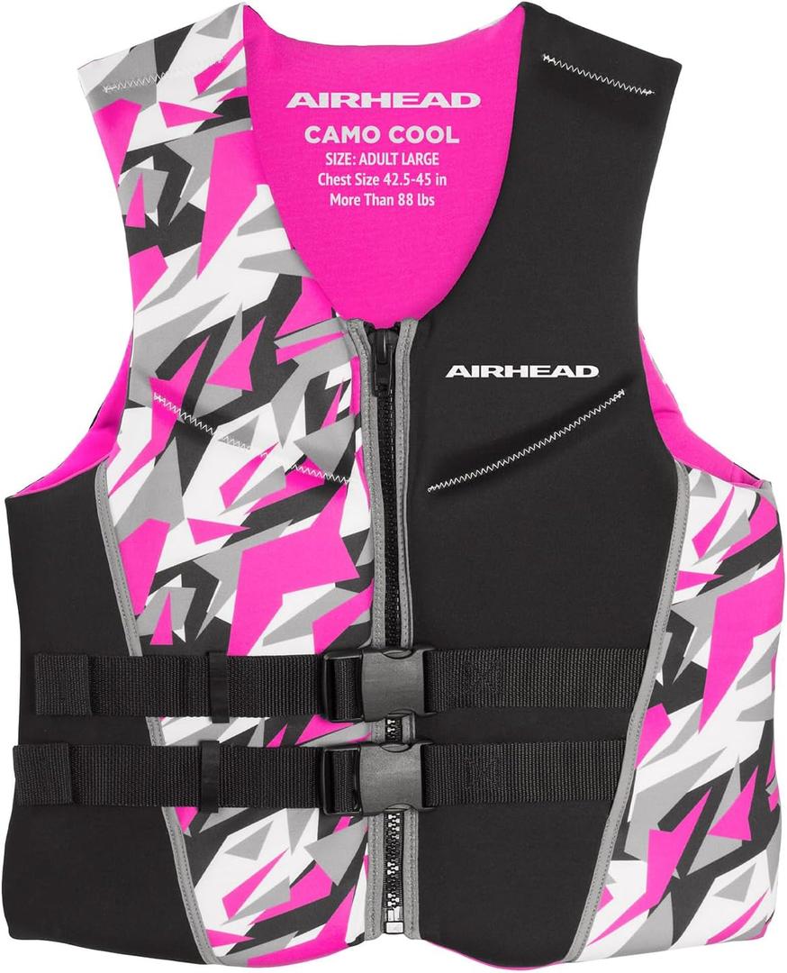 Airhead CAMO Cool Kwik-Dry Neolite Flex Life Jacket for Adults - USCG Approved Life Vest for Women & Men, Lightweight Flexible Watersports Vest for Boating, Wakeboarding, Kayaking & Jet Skiing (L)