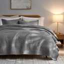 PALASSIO Striped Dark Grey 100% Cotton Quilt California Cal King Size Bedding Sets, Oversized Lightweight Channel Pick Stitch Textured Bedspread Soft Farmhouse Country Coverlet for All Season, 2 Shams