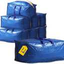 Extra Large Moving Bags - 8-Pack Heavy Duty Storage Duffel - Sturdy Backpack Straps Handles, Zippers - Reusable Moving Storage Bags for Clothes - Folding Collapsible Storage Tote Bag Set  Blue