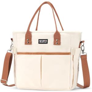 Lunch Bags for Women,Insulated Lunch Tote Bag with Adjustable Shoulder Strap, Lunch Box with Drinks Holder for Adults Men Work Picnic Beach Workout (Brown, Large)