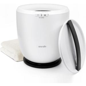 SereneLife Counter Towel Warmer Bucket - with Customized Fragrance for Spa and Bathroom, Luxury Towel Heater, Auto Shut off, Fits 1 large Towel, Blanket, Bathrobe, PJs (Black) (White)