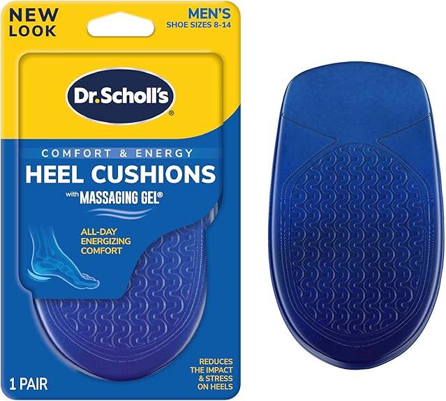 Dr. Scholl's Heel Cushions with Massaging Gel, Gel Heel Cups, All-Day Energizing Comfort, Absorb Shock, Reduce Impact & Stress, Gel Cushioning Pad Insert, Fit All Shoes, Mens 8-14, 1 Pair