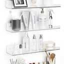 4 Pack Clear Acrylic Floating Shelves, 15"x4" Adhesive No Drill Wall Shelves | Dual-Mount (Adhesive or Screws) Waterproof Storage Bathroom Shelf Organizer for Kitchen, Living Room, Bedroom