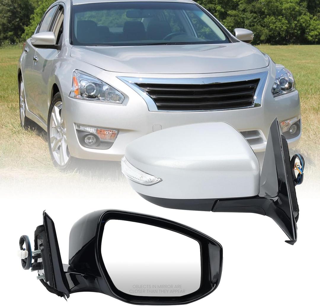 Right Passenger Side Mirror Compatible with Nissan Altima 2013 2014 2015 2016 2017 2018 Door Mirrors Replacement Power Glass Heated Manual Folding with Turn Signal Indicator 6 Pins (Silver)