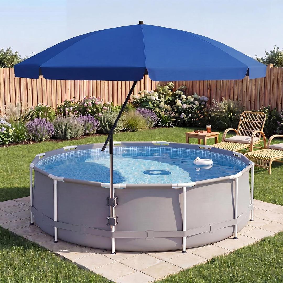 Cinnvoice 7.5ft Above Ground Pool Umbrella with Clamp, Outdoor Pool Sunshade for Oval Rectangular Swimming Pools, UPF 50+ UV Protection, Adjustable Poolside Umbrella for Patio Outdoors(Navy Blue)