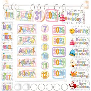 Pastel Magnetic Calendar Bulletin Board Set | Classroom Flip Calendar with Date Weather Chart Special Festival Cards Adjustable Holder for Back to School, Years 2026-2030