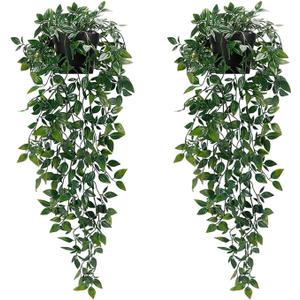 Artificial Hanging Plants, 2pcs artificial plants indoors in pots, Greenery Fake Plants Decor, Small Artificial Plants in Pots, Fake Potted Plants, Faux Plants for Wall Home Room Office Decor