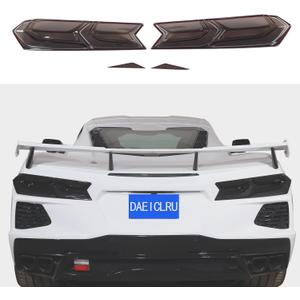 Daeiclru Car Tail Light Lamp Cover Compatible with Corvette C8 Stingray/Z06/E-Ray 2020-2025, Taillight Shell Trim Cover, Exterior Taillight Protection Cover Accessories, Smoked Black