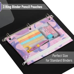 Mr. Pen 1 Pack Zipper Pencil Cases - 3 Ring Binder Pouch with Zipper (Plum Blossom)
