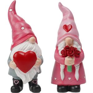 Gnomes Valentines Decorations Table Ornaments - 2 Pc Christmas Gnome Figurines Valentine's Day Decor Gifts for Him Resin Handmade Sweet Mr and Mrs Gnomes Decor for Home 5.25 H inch Newman House Studio