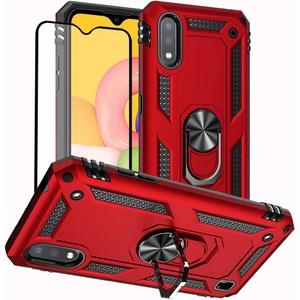 Samsung Galaxy A01 Phone Case, Samsung A01 Phone Case with Screen Protector, Military Grade Protective Cases with Ring for Samsung Galaxy A01 (Red)