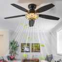 Tiffany Ceiling Fans with Lights - 52" Ceiling Fan Chandelier with 5 Dual-Blades and Glass Shade, 6 Speeds and Reversible, Indoor and Outdoor, Retro Style