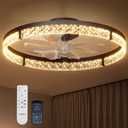 addlon Ceiling Fans with Lights and Remote, 24'' Low Profile Flush Mount Ceiling Fan, 30006000K Dimmable LED Fandelier, Bladeless Crystal Fan Light for Bedroom, Kitchen, Living Room, Black