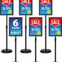 6Packs 11x17 Inch Adjustable Pedestal Poster Sign Stand, Heavy Duty Floor Standing Sign Holder Stand Aluminum Snap Open Frame for Vertical and Horizontal View Sign Displayed(Black)
