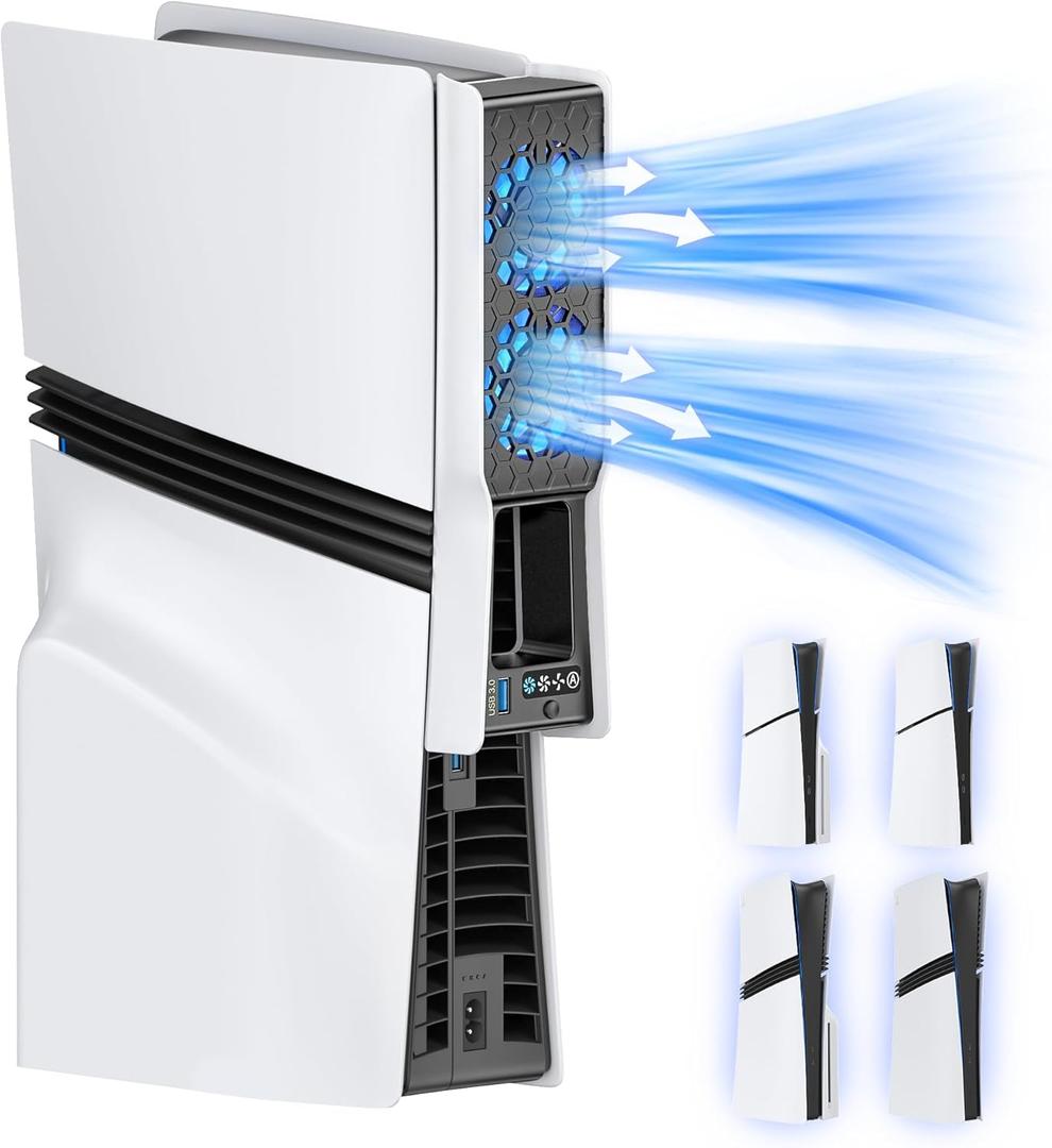 Auto Cooling Fan for P S5 Slim/Pro Console, Silent P5 Accessories Cooling System with Adjustable Speed, Efficient Plug-in P S5 Fan Cooling Fan for PlayStation DISC&Digital, Not for Original P5, White