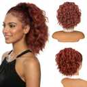 Isaic Curly Ponytail Extension,Drawstring Ponytail for Black Women 8 Inch,Synthetic Pony Tails Hair Extensions for Daily Use(Reddish Brown 350#)