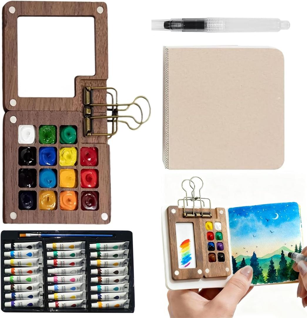 Watercolor Kit,Mini Watercolour Travel set, Portable Pocket Artist Travel Watercolor Palette (15-Grids)
