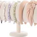 ByKen T-bar Headband Holder Organizer,Hair Band Ear Jewelry Accessories Display Stand for Girls, Beige Velvet 