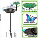 Metal Bird Bath for Outside Garden Birdbath Bowl, Freestanding Bird Feeders for Outdoors with 5 Prongs Base Stake, Standing Birdfeeders Birdbath Bowl for Yard Decor(Black-2-in-1-Butterfly)