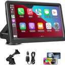 Carplay Screen for Car, 7" Wireless Carplay & Android Auto, Portable HD Touchscreen with Mirror Link, GPS Navigation, Voice Control, Hands-Free Calling, Bluetooth/AUX/FM, Plug & Play Car Play Screen