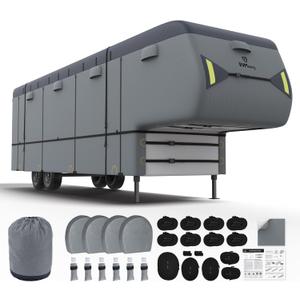 RVMasking 5th Wheel RV Cover, 40'1"-43' Heavy Duty 7 Layers Top Fifth Wheel Cover with 4 Tire Covers, Windproof Rip-Stop Anti-UV Trailer Cover, Dark Gray RVMasking 5th Wheel RV Cover, 40'1"-43' Heavy Duty 7 Layers Top Fifth Wheel Cover with 4 Tire Covers, Windproof Rip-Stop Anti-UV Trailer Cover, Dark Gray