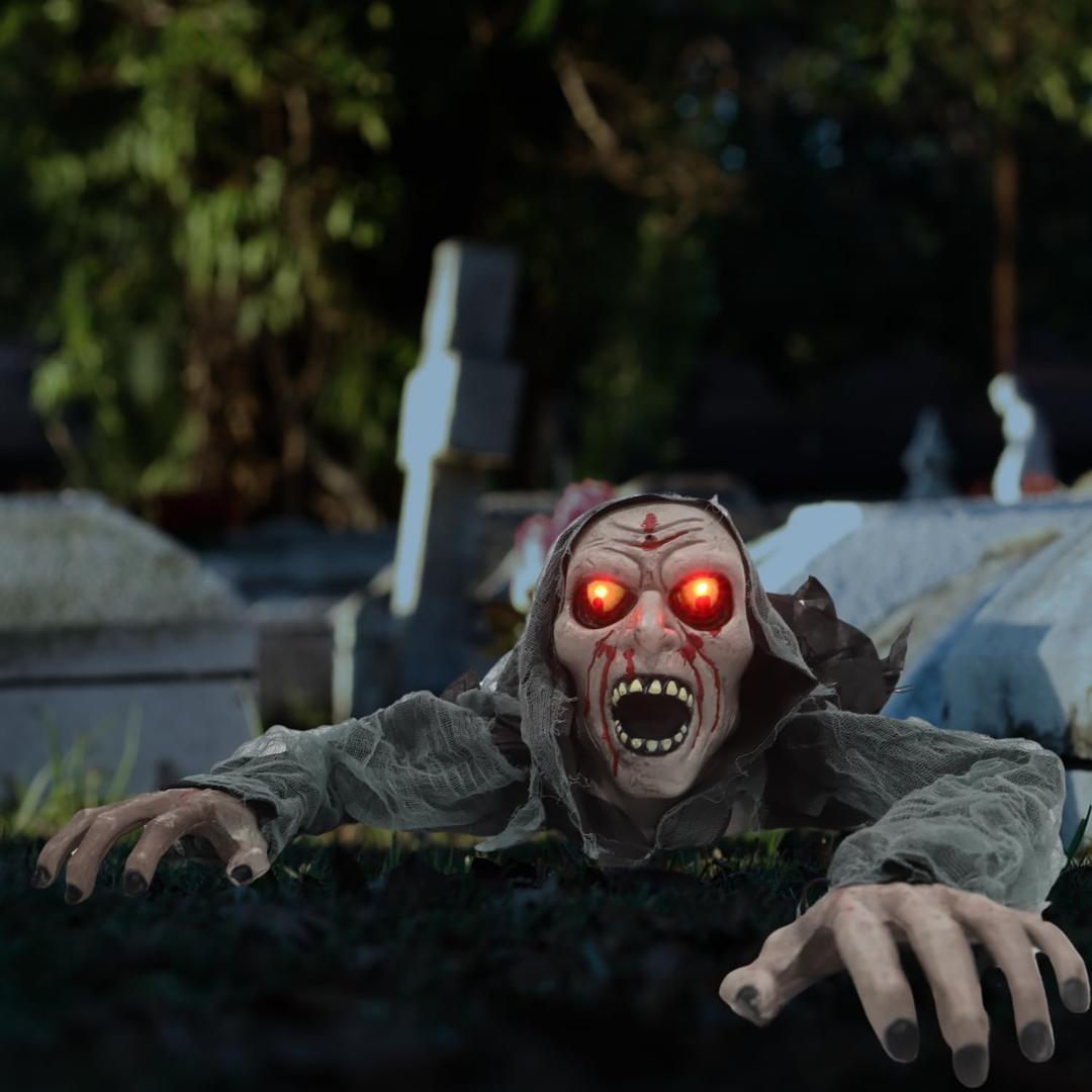Halloween Light-Up Animated Zombie Groundbreaker with Creepy Sound for Halloween Outdoor,Lawn,Yard,Garden,Patio Decorations (Gray)