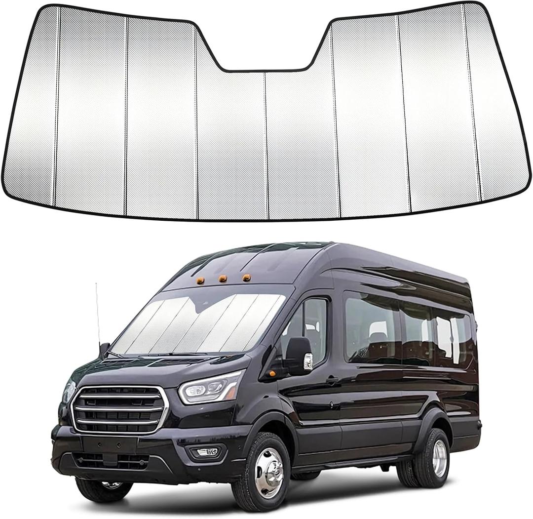 Windshield Sun Shade Custom Fit for Ford Transit 2015-2026, Accordion Folding Thick Window Sunshade Block Heat 99% UV Rays Sun Visor Keep Cooler Car Accessories