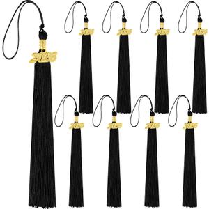 Dingion 8 Pcs Black 2026 Graduation Tassel Class of 2026 Cap Tassel with Gold Year Charm Graduation Cap Decoration for High School College Senior Ceremony Accessories