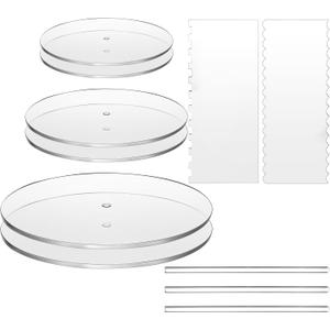 Coloch 11 Pieces Acrylic Cake Discs Set, Clear Cake Decorating Supplies with 6 Acrylic Discs, 2 Icing Scraper and 3 Center Dowel for 3 Tier Cake Making, Serving Bake Goods, 6.25/8.25/10.25 Inch