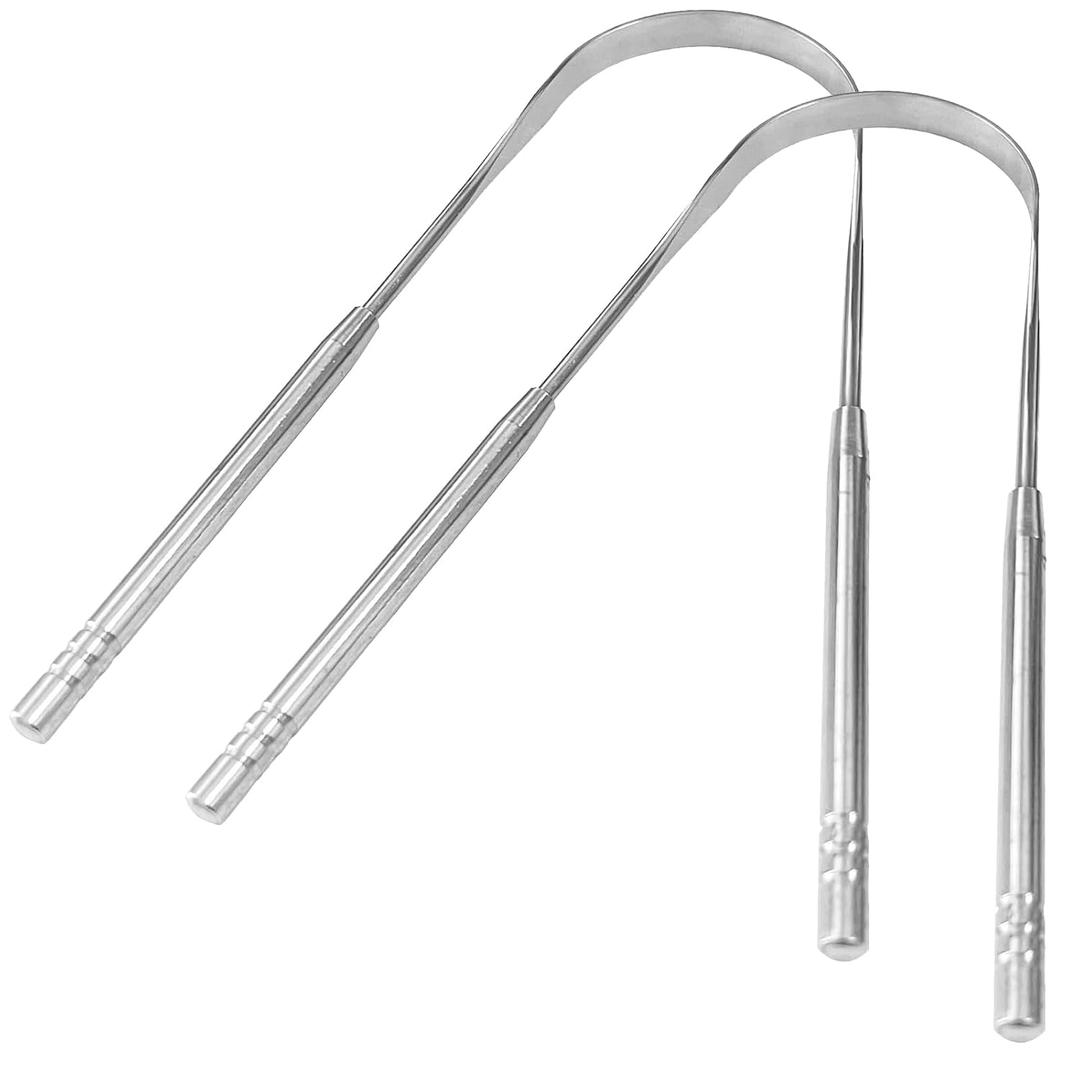 2 Pcs Tongue Scraper, Tongue Cleaner for Adults 100% Surgical Stainless Steel Tongue Scrubber for Oral Care & Hygiene, Tongue Brush Improve Bad Breath & Fresh Breath
