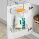 mDesign Over Cabinet Kitchen Storage Unit - Practical Organiser with Stainless Steel Storage Baskets - Hanging Cupboard Organiser for Cleaning Supplies and Cookware - Chrome