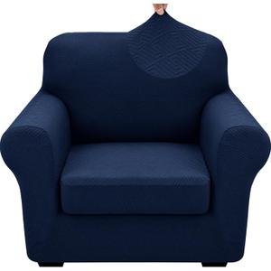 XINEAGE 2026 New 2 Pieces Chair Covers with Arms Super Stretch Chair Slipcover for Living Room Pet Dog Universal Slip Cover Anti Slip Armchair Furniture Protector (Navy Blue), 31"-46"(1 Cushion)