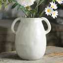 White Ceramic Vase with 2 Handles, Modern Farmhouse Vase for Home Decor, Rustic Terracotta Vase, Decorative Pottery Flower Vase, Clay Samll Vase, Centerpieces for Dining Table - 7 Inch Tall