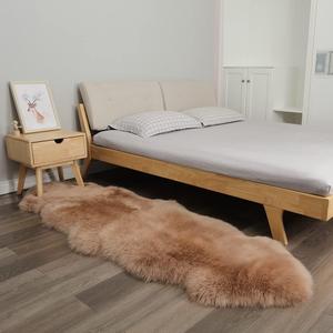 Fluffy Genuine Sheepskin Rug, Fuzzy Shaggy Fur Area Rug, Soft Fur Prayer Pup Mat Carpet, Chair Sofa Seat Cover, Bedroom, Living Room Double Pelts (Light Brown, 2x6ft) (2' x 6' (Double Pelt))