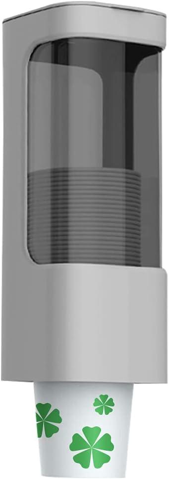 Cup Dispenser, Pull Type Water Cooler Cup Holder Fit 3oz-5oz Disposable Paper Plastic Cups, Wall Mount Bathroom Mouthwash Cups Dispenser with Paste for Home Office Hospital (Grey)