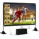 120inch Projector Screen with Stand: Portable Projector Screen Outdoor Indoor Front/Rear16:9 4K HD with Carry Bag Sandbag- Movie Screen for Backyard Moive Night, Camping, Theater