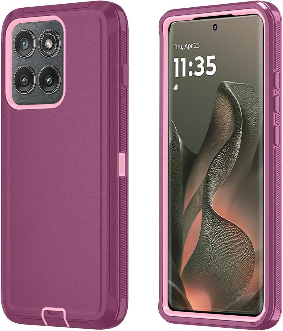 Qinmay Phone Case for Motorola Moto Edge 5G 2025 Case, Heavy Duty Shockproof & Dropproof 3-Layer Cover Phone Case for Moto Edge 2025 (WineRedPink)