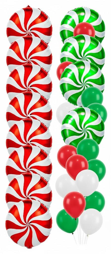 Christmas Foil Balloons 30PCS, Large Red Green Candy Cane Swirl Balloons Kit for Christmas Party Birthday Decorations, Mylar Balloon Arch Set with ribbons, Easy to Inflate & Hang