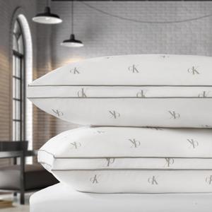 Calvin Klein Logo Medium 20" x 28" Standard/Queen Size Set of 2 Bed Pillows for Sleeping, White