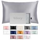 Blissy Silk Pillowcase - 100% Pure Mulberry Silk - 22 Momme 6A High-Grade Fibers - Silk Pillow Cover for Hair & Skin - Regular, Queen & King (Silver, Standard)
